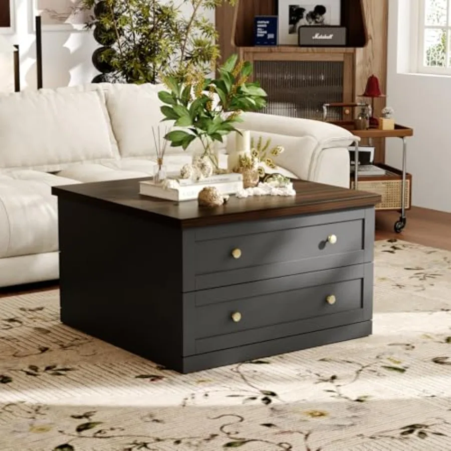 

Журнальный столик в фермерском доме 31,5 Вт с выдвижными ящиками, отсеком для хранения, квадратный центральный стол с текстурой дерева для гостиной