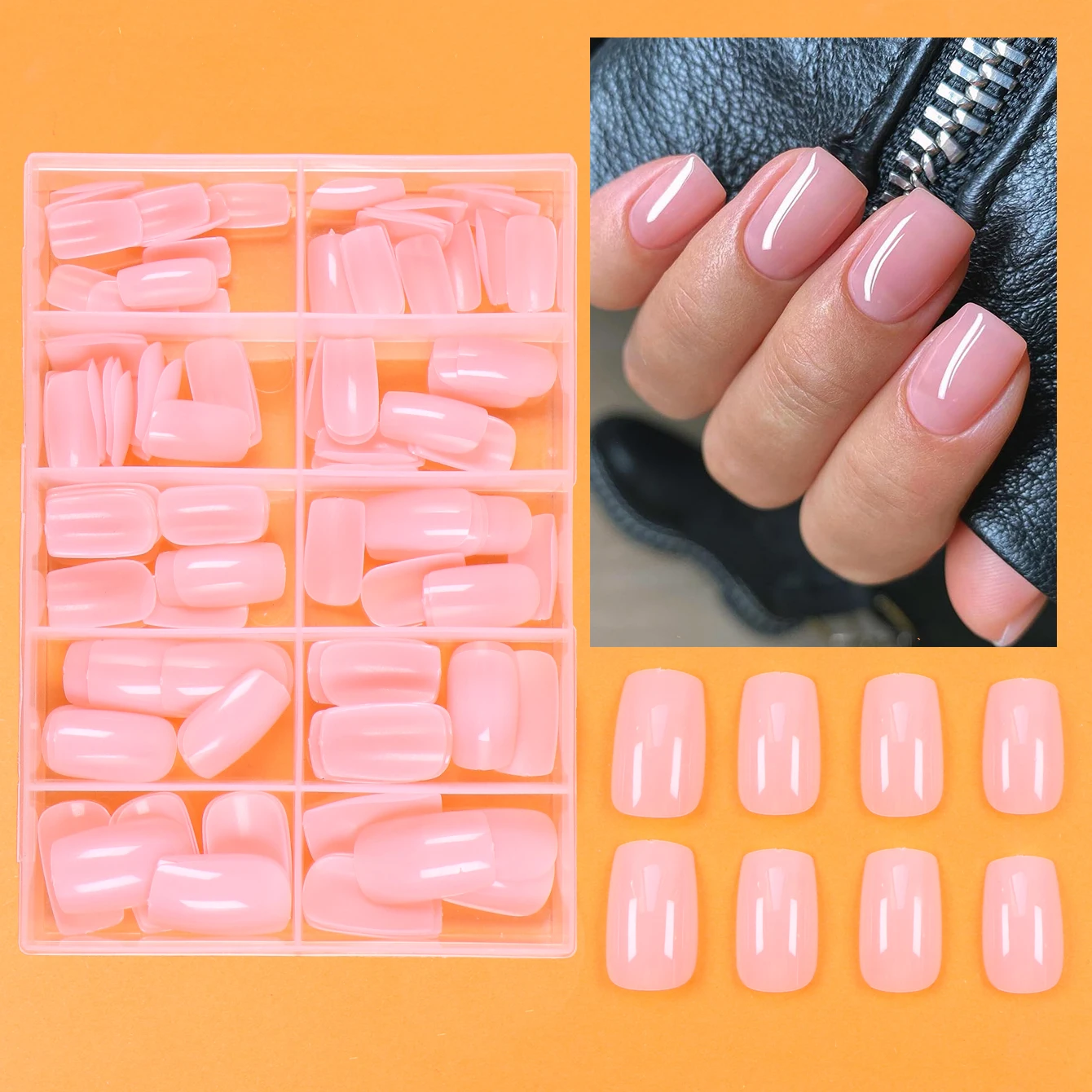 120pcs-box Medium pink square Fake nails Suitable ForGirl Mother Women Gift And Nails Supplies&DIY &WholesaleAnd Daily Wear