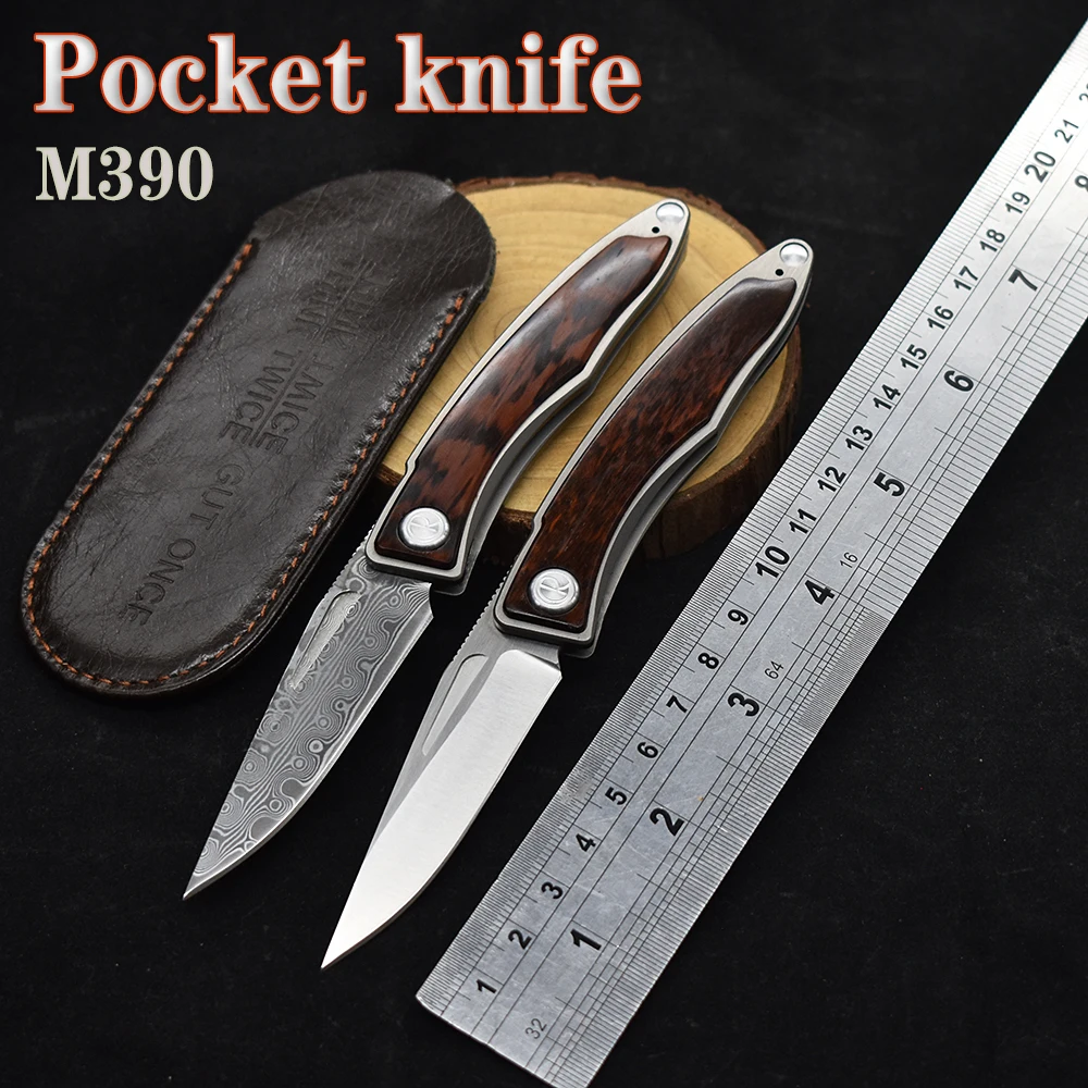 

Mini CR Damascus /M390 Steel Pocket Bearing Folding Knife Snake Wood Handle Portable Defense Outdoor Camping Survival Knife Gife