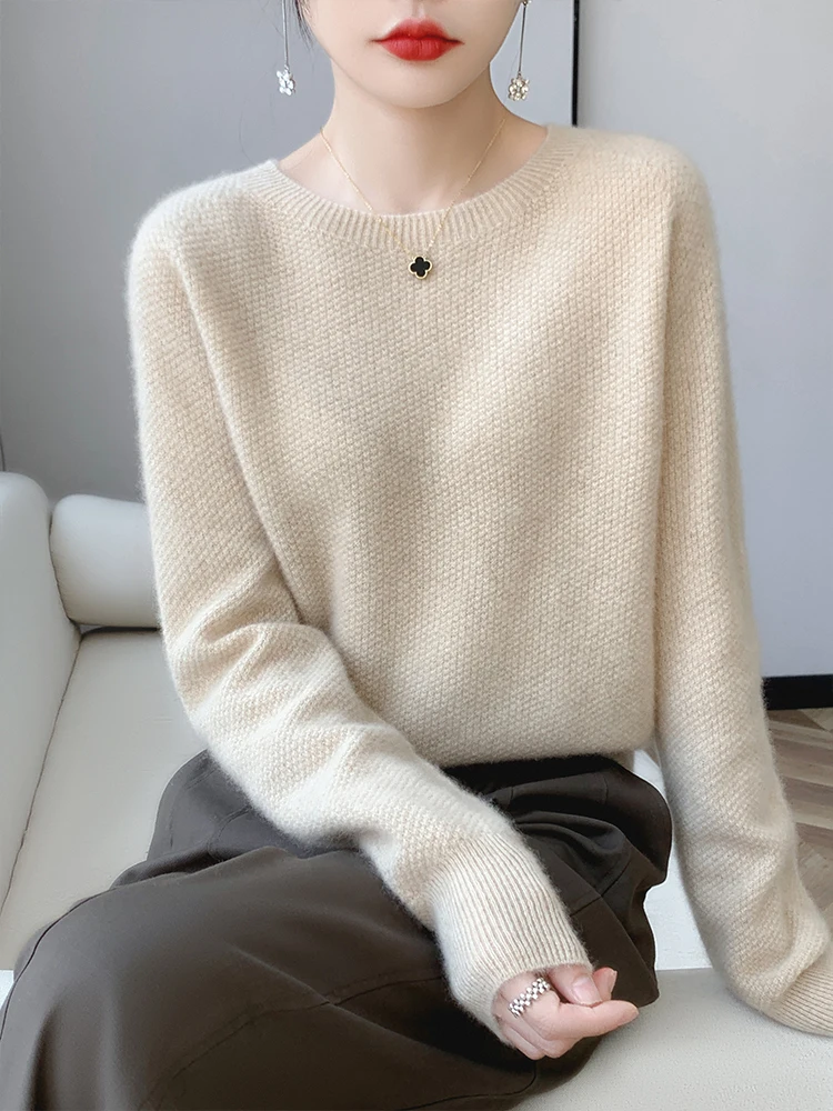 100% Australia Wool Women\'s sweater New Knitwears Korean Style Women\'s Jumper O-neck Pullover New Arrivals Lady Clothing Fashion