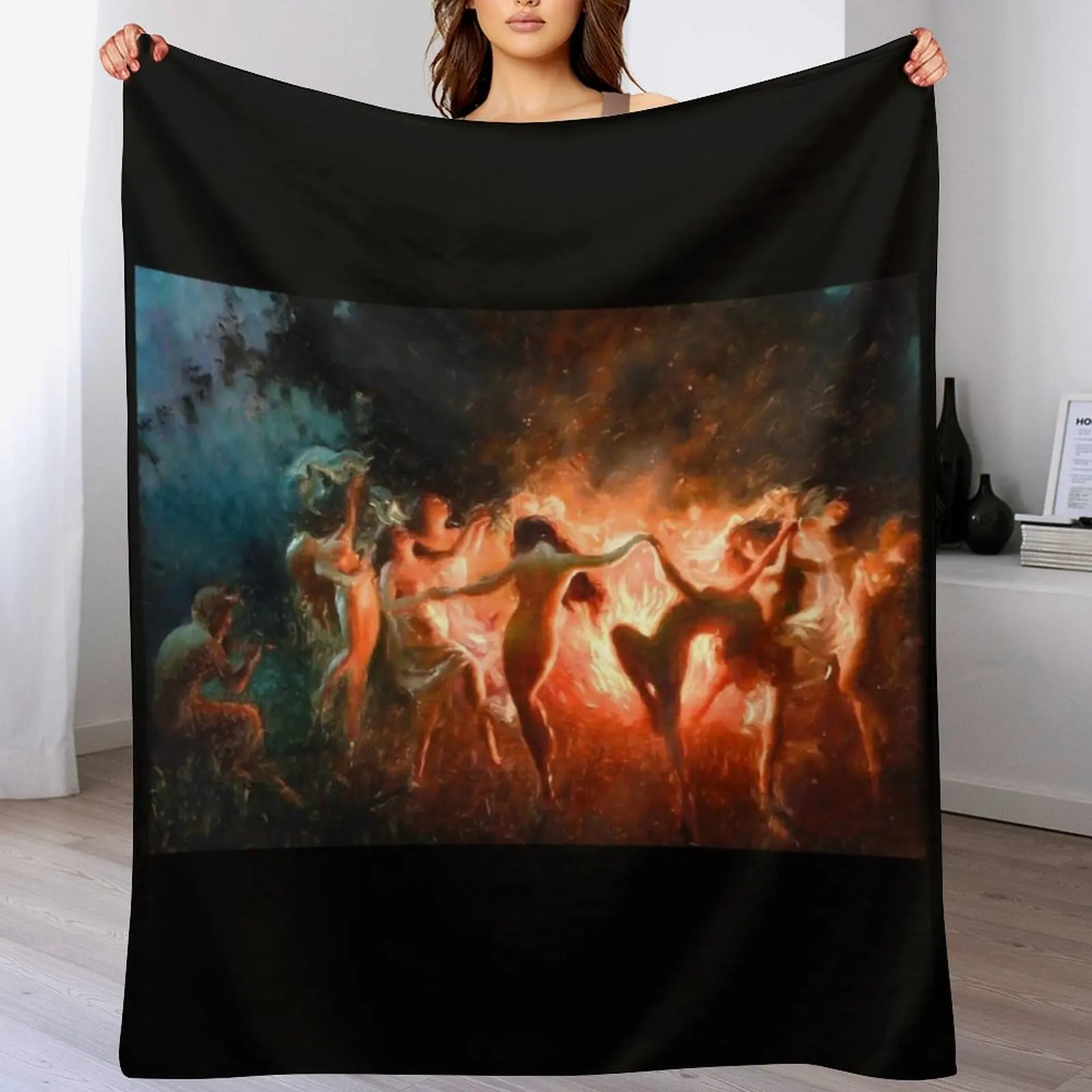 

Fire Dance - Joseph Tomanek - Nymphs Dancing to Pans Flute 1920 Throw Blanket Plaid Flannels Picnic Beautifuls Blankets