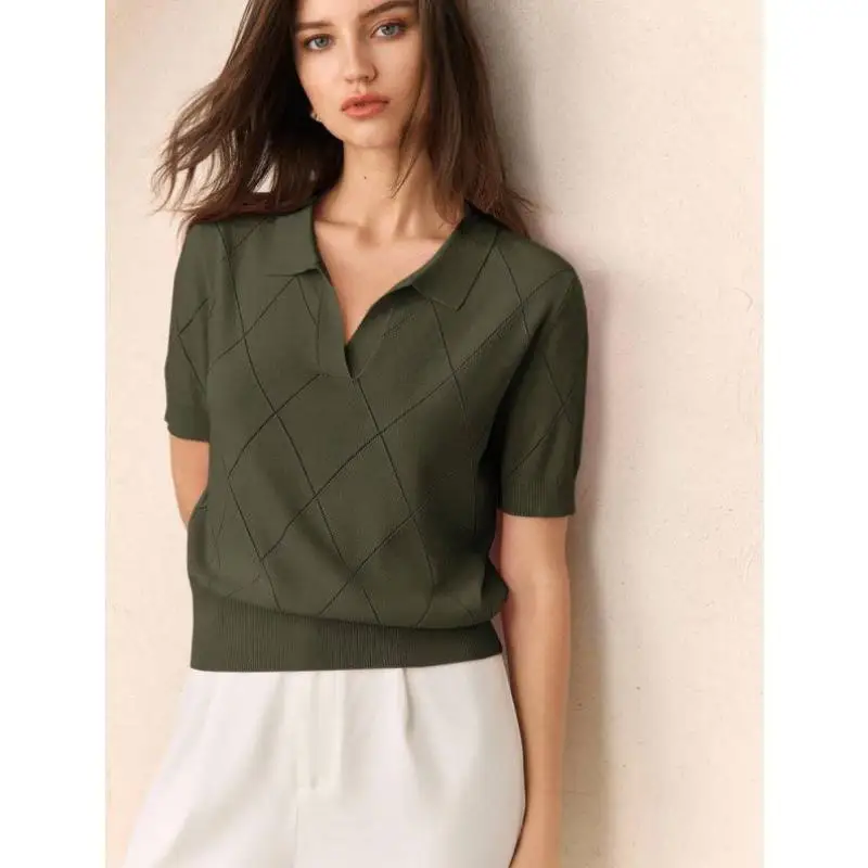 

een Ne Knitted ort Sve Sweater Diamond Pattern Cross-Border New Sle Women's Ciwalk Inner Wear Nine Points S...