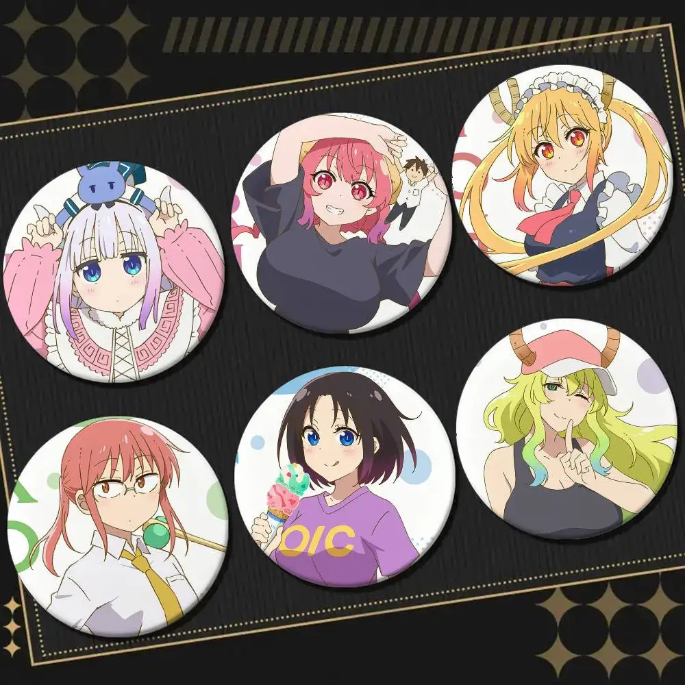 Miss Kobayashis Dragon Maid Popular Anime Cute Round Laser Badge Cartoon Brooch Clothes Backpack Accessories Lapel