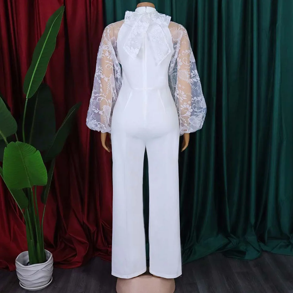 Elegant Jumpsuits for Women 2025 Lantern Sleeve High Waisted Solid Fashion Office Ladies Formal Business Work Wear Overalls Hot