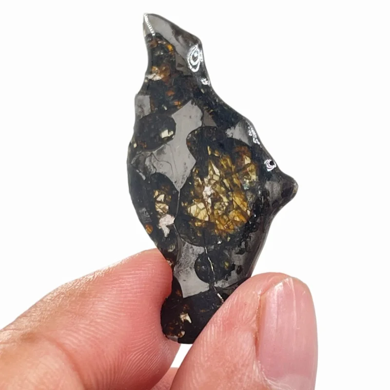 Seymchan Pallasite Meteorite Freeform Shape Specimen Natural Olivine Inlaid Meteorite Stone Astronomy Display Decor -TA837