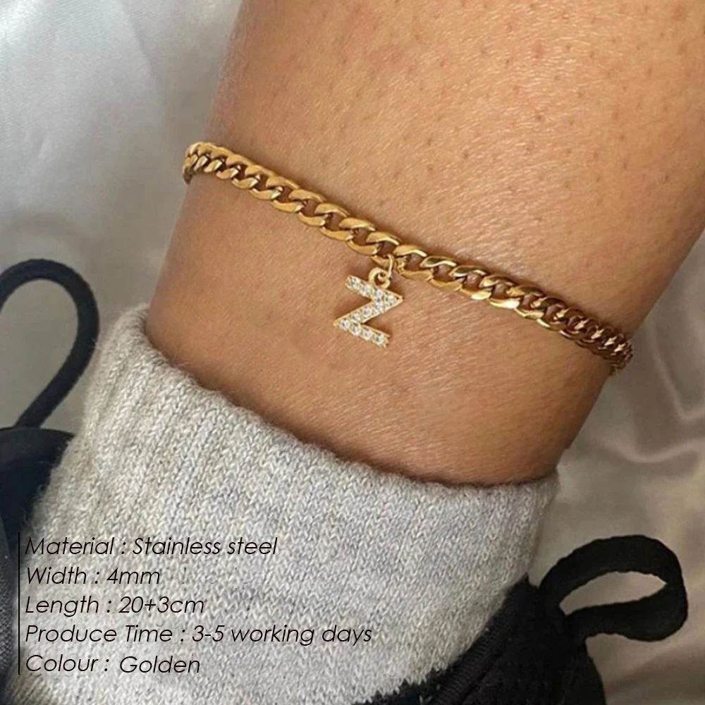 Visunion Stainless Steel Zirconia Alphabet Customized Women's Anklets Personalized DIY Accessories Gold-plated Jewelry