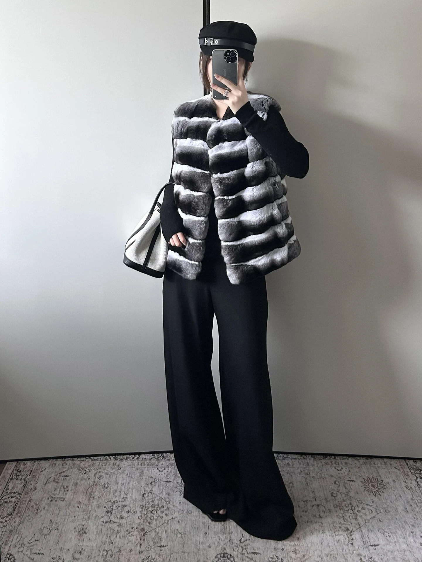 친환경 토끼털 코트 여성용 패셔너블 럭셔리 드래곤 아우터웨어 편안하고 따뜻한 스트라이프 조끼