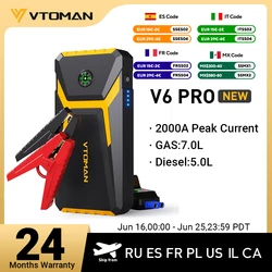 VTOMAN V6 Pro Car Jump Starter Power Bank 2000A Car Battery Charger Auto Emergency Booster Starting Device Jump Starter