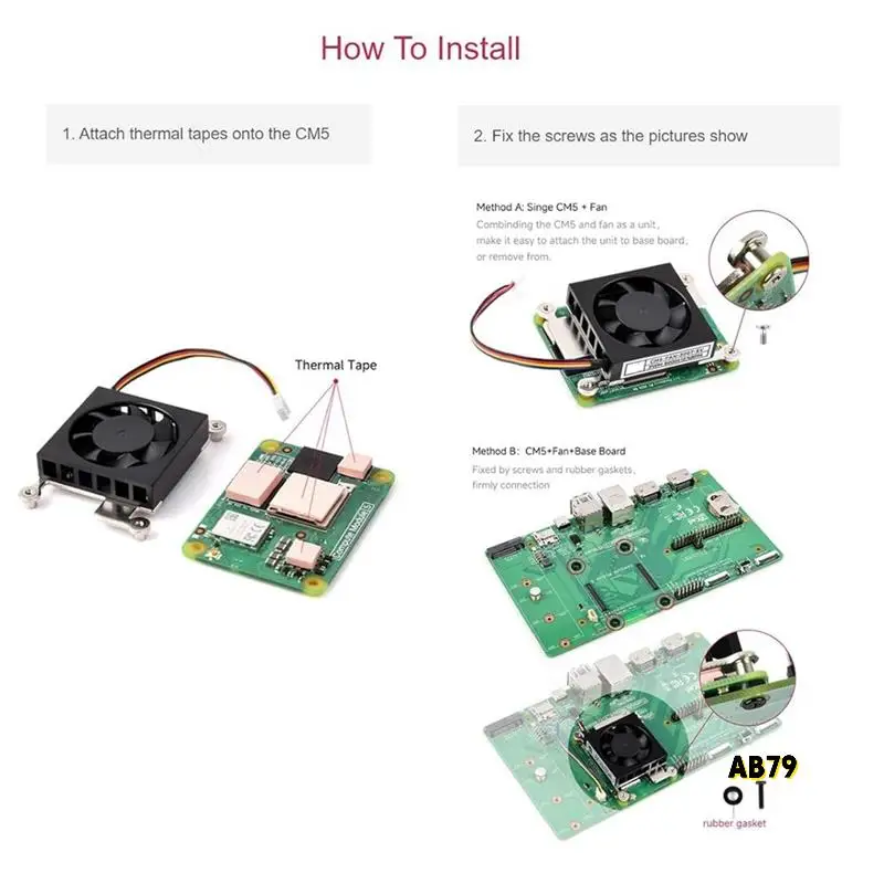 Raspberry Piコンピューティングモジュール5用冷却ファン、CM5ヒートシンククーラーラジエーター、5V電源、サーマルテープ付き