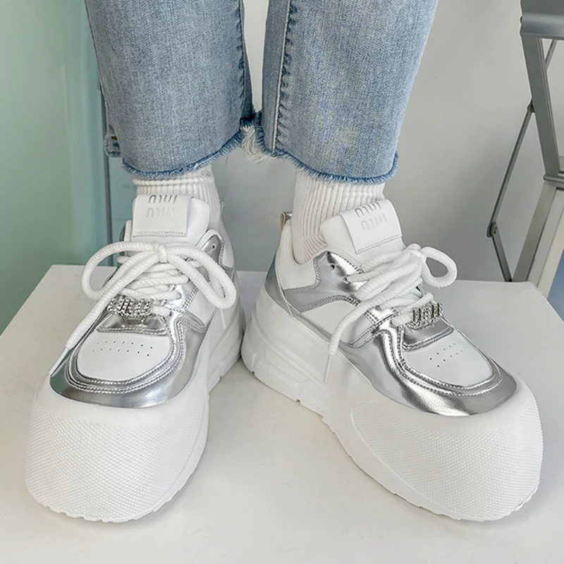 Women 7 CM Platform Sneakers Simple Design Shoes Comfortable Lace Up Sneakers Fashion Casual Running Tennis Sports Shoes 35-40
