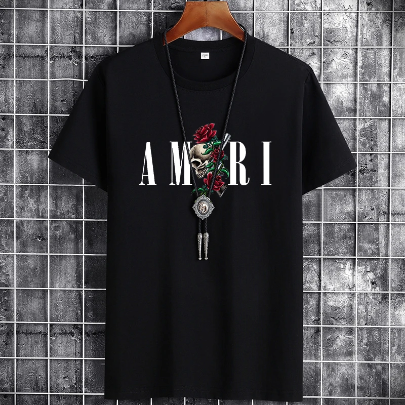 Camiseta de lujo de verano para hombre, camisetas informales con estampado de letras y calaveras, camisetas de diseño minimalista 100% de algodón de alta calidad