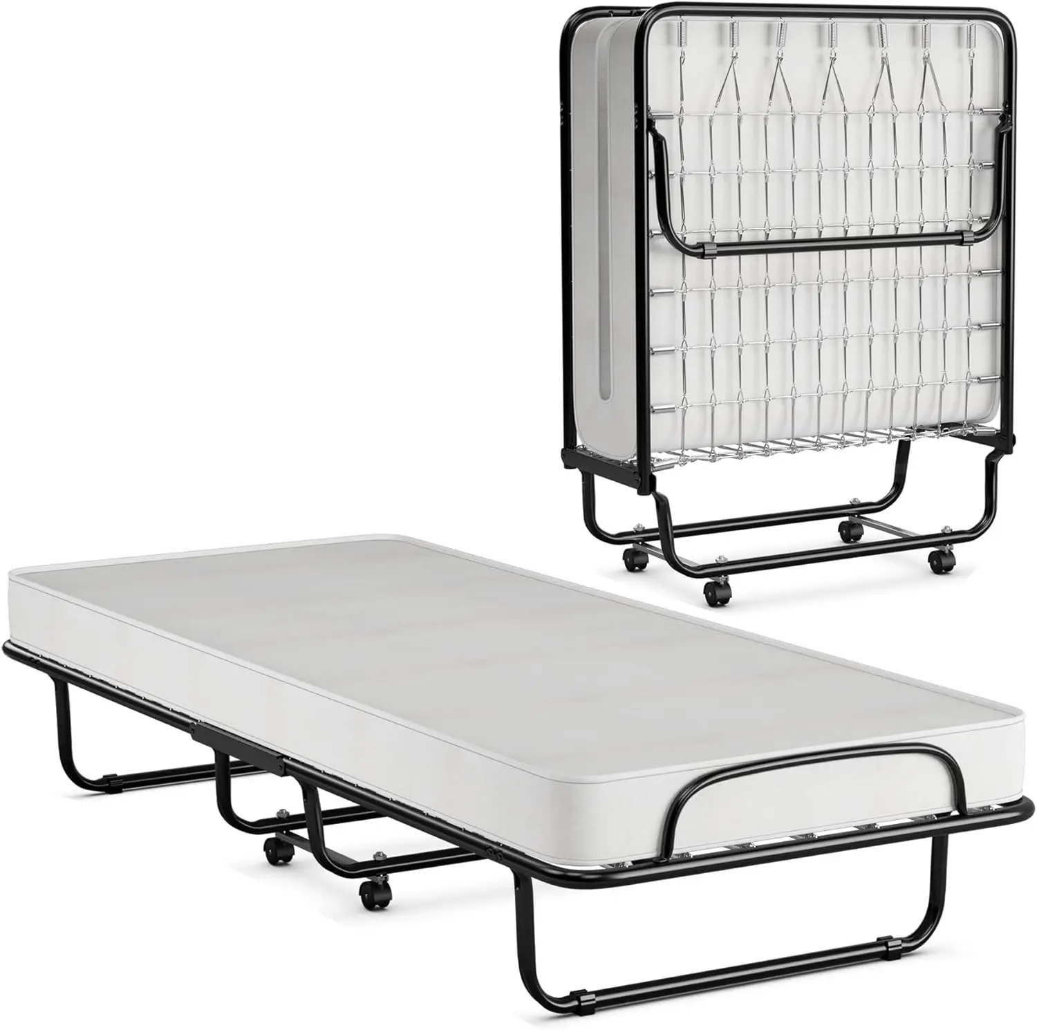 Foldable bed with memory foam adult mattress, portable folding guest bed