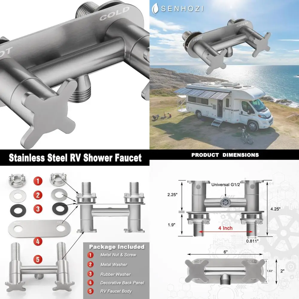 Grifo de ducha RV de metal de níquel cepillado, válvula de camper de acero inoxidable, 4 desviadores para ducha interior/exterior, SE-2001-BN