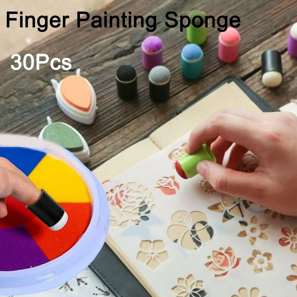 30pcs Colorful Inking Staining Finger Painting Sponge DIY Craft Dauber Sponge Smudge Drawing Tools Painting Finger Cot Drawing