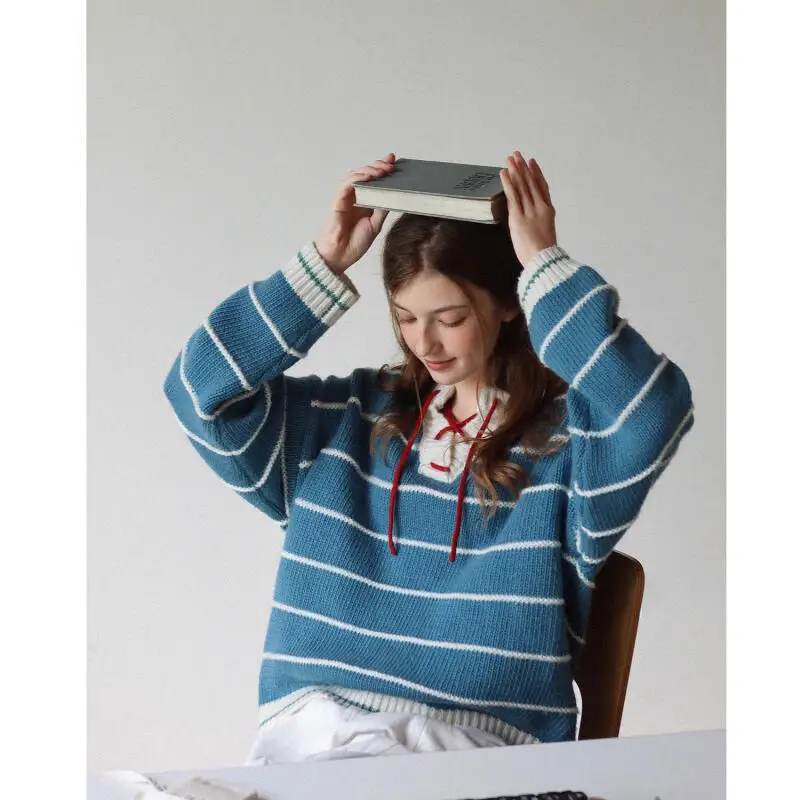 

Женский полосатый вязаный кардиган, свитер, пуловер для девочек, осенне-зимний трикотаж в корейском стиле, утепленная верхняя одежда с цветными блоками