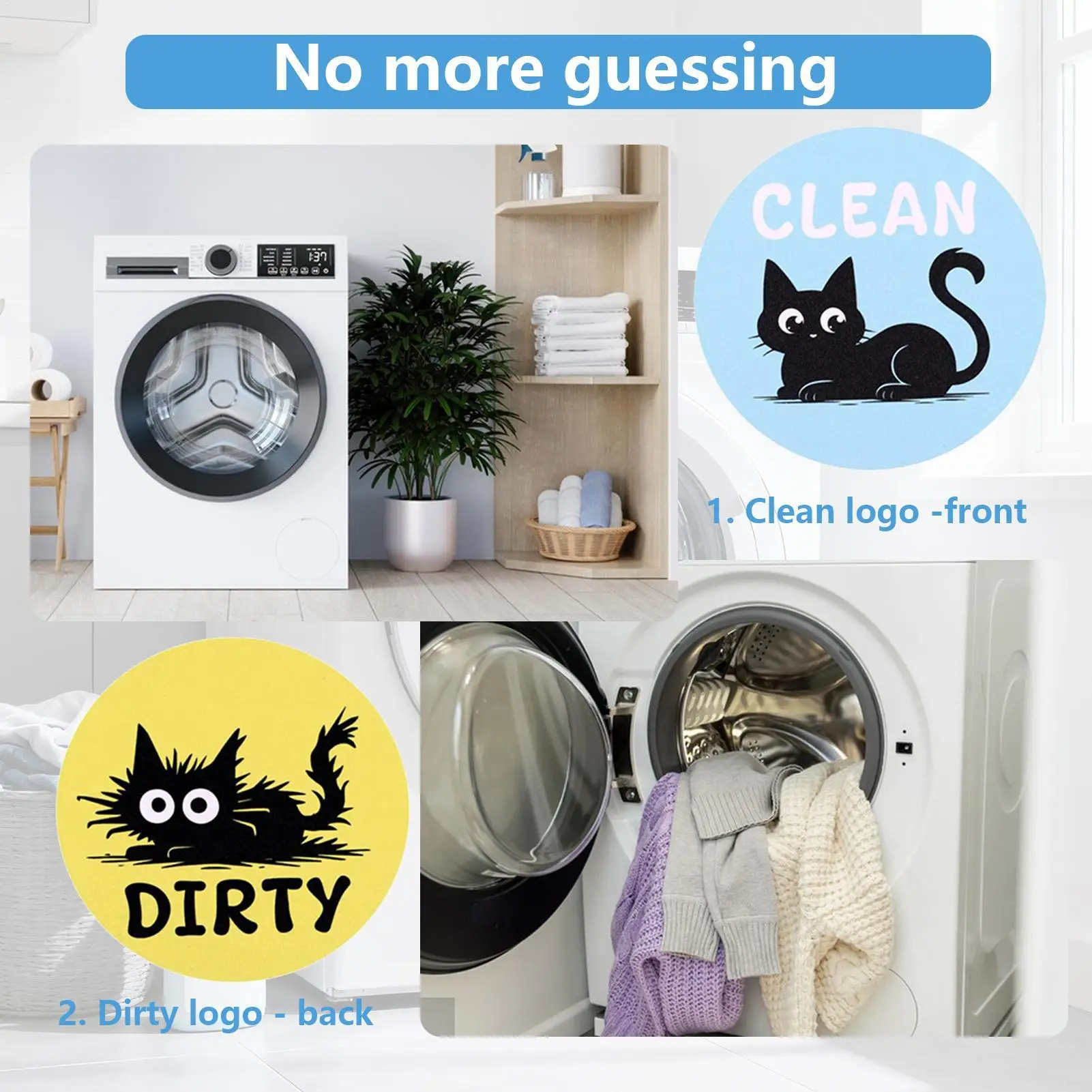 مغناطيس غسالة الصحون 2 قطعة ملحقات تزيين القط الأسود على الوجهين عكسها علامة مغناطيسية لغسالة الأطباق للغسيل #3