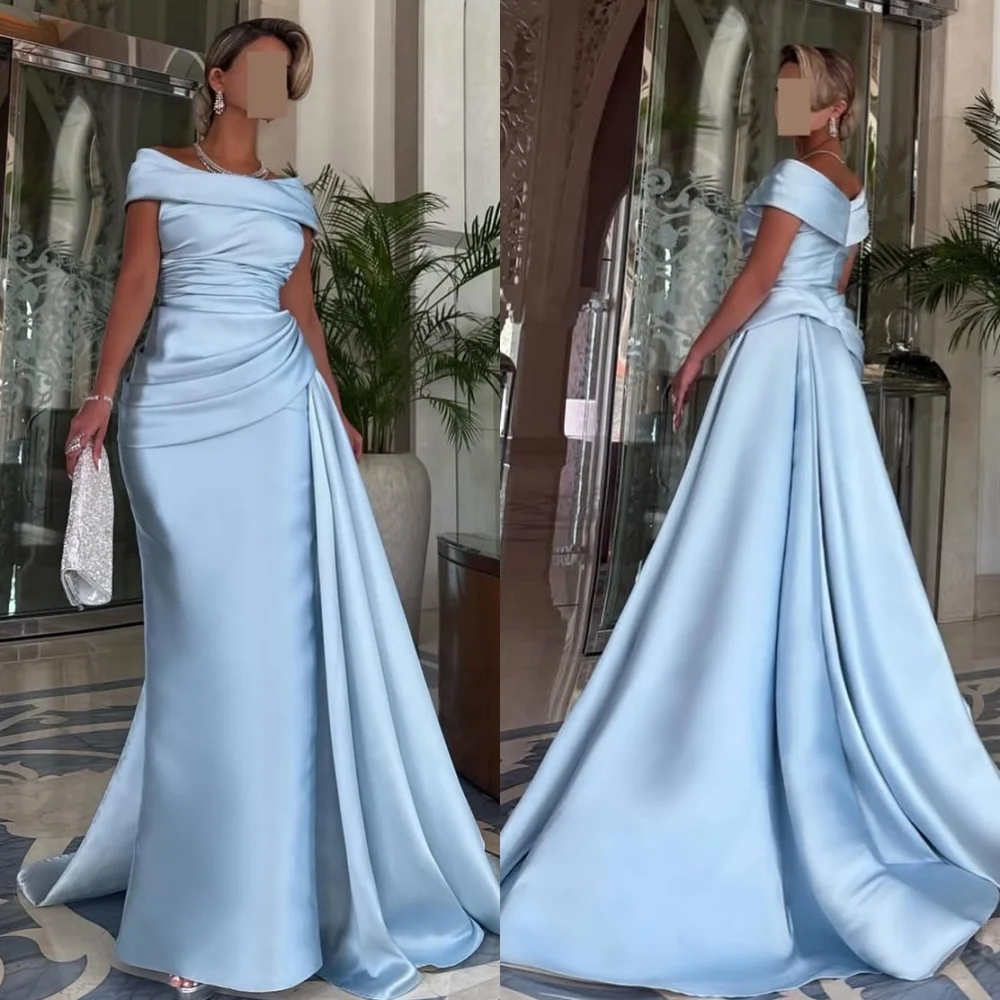 

Customized High Quality Matching Charmeuse Ruched Straight Off-the-shoulder Long Dresses Bespoke Occasion Dresses Elegant Formal