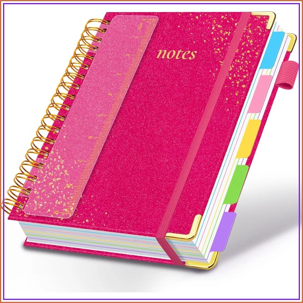5-Subject Spiral Notebook, 300 Pages, College Ruled, Rose Red