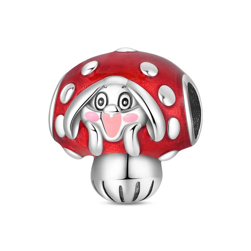 Trendy 925 Sterling Silver Red Mushroom Rabbit Charms Bead Fit Original Bracelet DIY Women Wedding Jewelry Gift