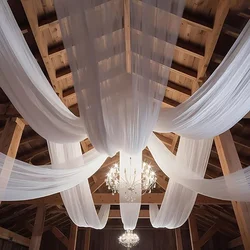 4 Uds., venta al por mayor, cortinas de techo blancas, tela drapeada con arco para bodas, cortina de tul de gasa para fiesta, ceremonia, escenario, decoración de Hotel