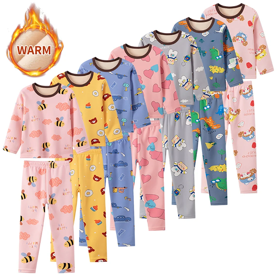 2-teiliges Herbst- und Winter-Kinder-Plüsch-dickes warmes Heim-Unterwäsche-Set für Jungen und Mädchen, lustige und niedliche Oberteile, bequeme Hosen – Detail 3