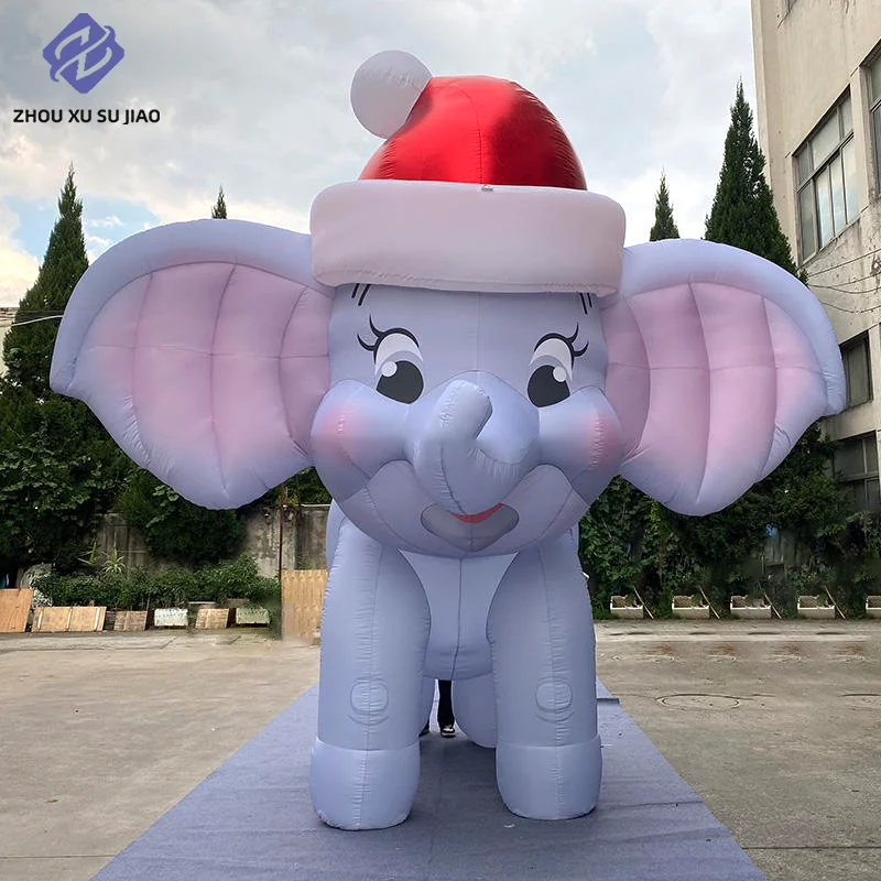 โมเดลการ์ตูนช้างเป่าลมหมวกคริสต์มาส - ของตกแต่งคริสต์มาสหูใหญ่ เหมาะสำหรับงานเทศกาลวันหยุด