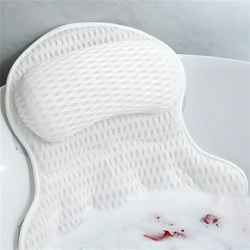 Bath Pillow Bathtub Pillow 4D Mesh Fabric&Non-Slip Suction Cups For Neck&Back Support with Strong Suction Cups Spa Bath Pillow