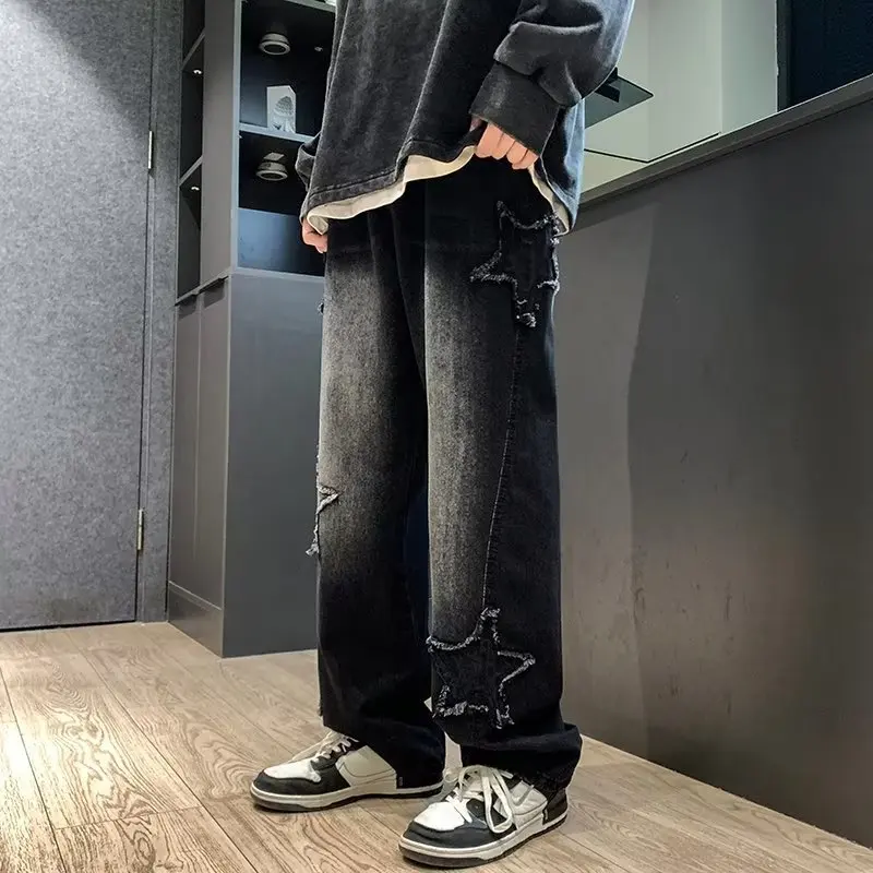 Asian Size American Hiphop Star Jeans Men Pants Men's High Street Trendy Brand Loose Straight Leg Wide Leg Pants Jeans Men Pants