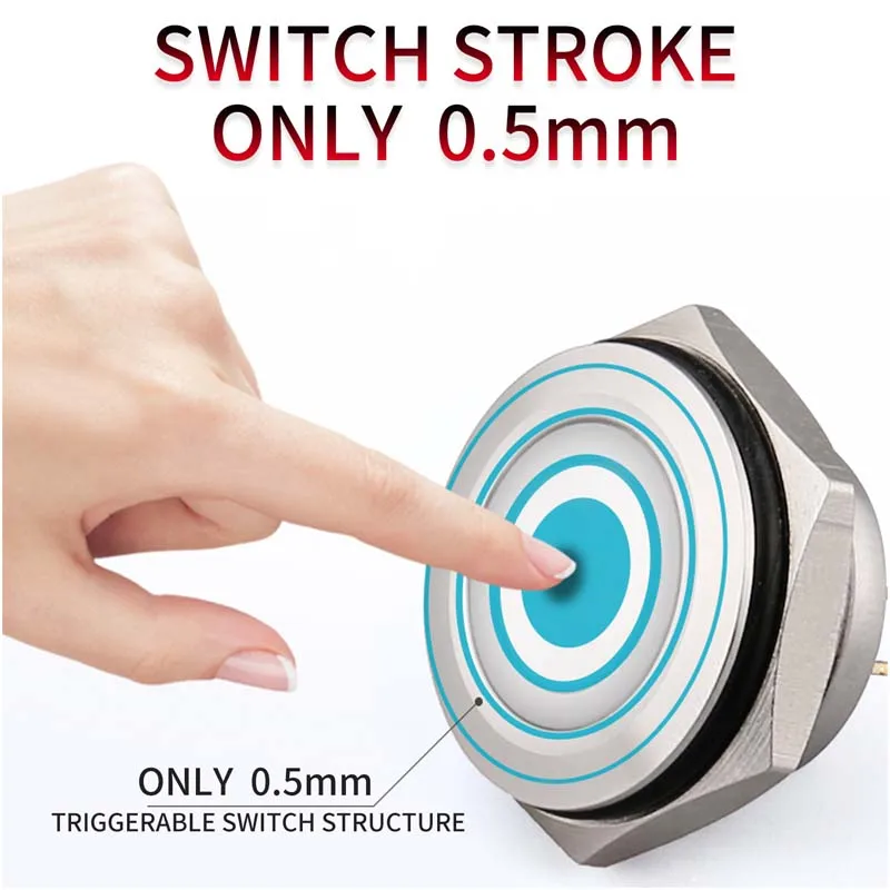 12/16/19/22/25mm Bi/tri-colour RGB Short Stroke Mini Waterproof Metal Push Button Switch Power Led Light Momentary 5/12/24V 1NO, image 5