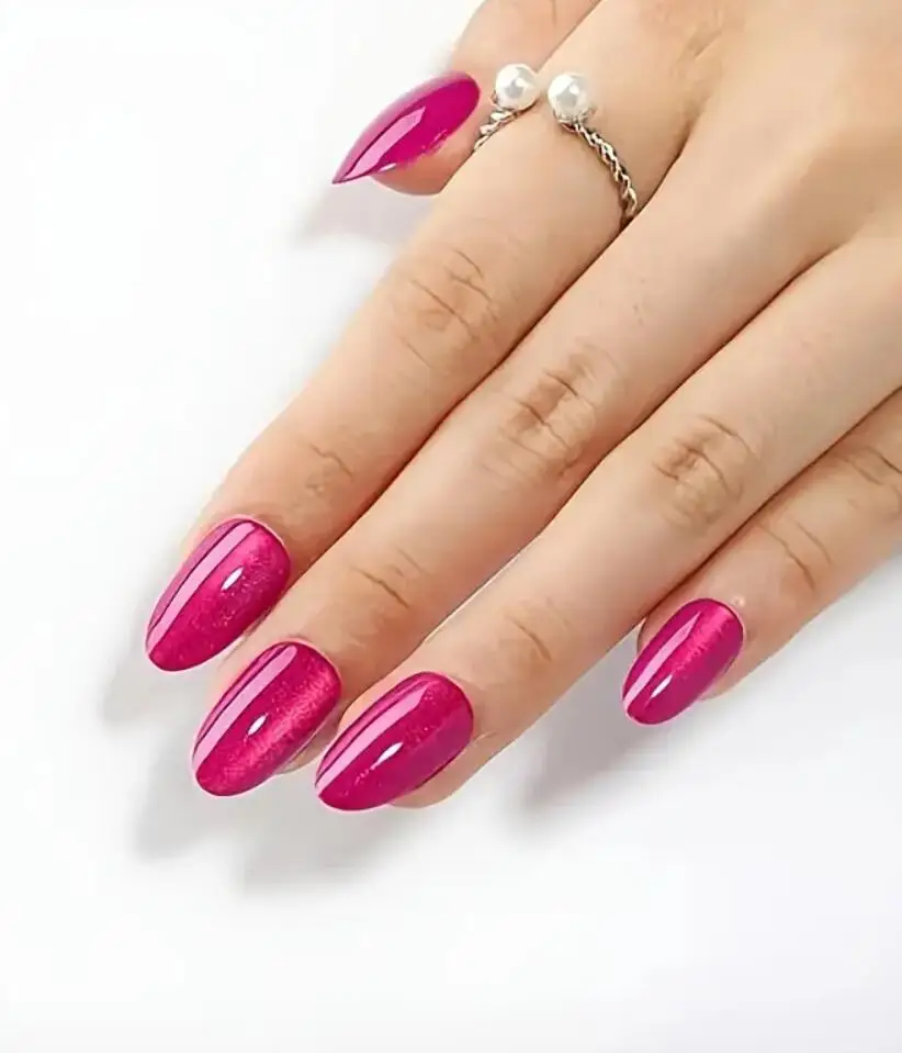 30개 드래곤 프루트 컬러 캣 아이 가짜 손톱 짧은 아몬드 프레스 온 네일 광택 로즈 레드 인조 손톱 여성용 사무실 및 일상용