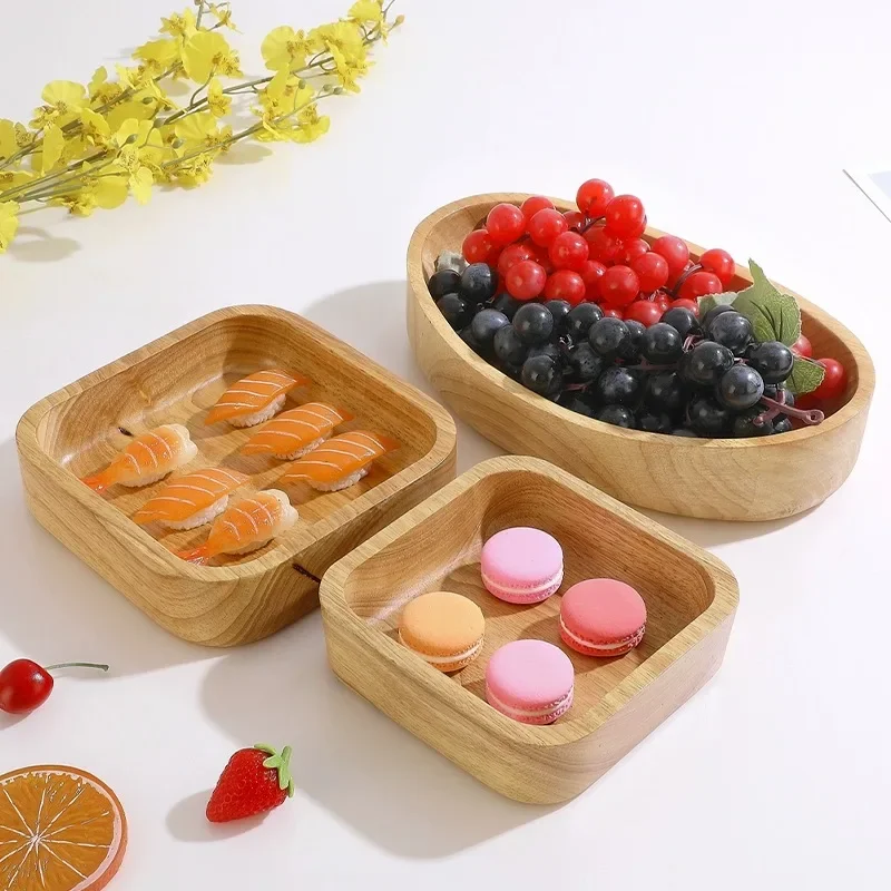 Japanese Wooden Bowl Kitchen Tableware Salad Bowl Sushi Bowl Solid Wood Dessert Fruit Tray Thickened Scaldproof Heat Insulation