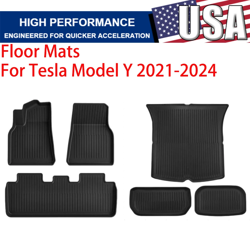 

TPE Car Floor Mats For Tesla Model Y 2021-2024 Front Left Rear Right Second Row 3rd Row Trunk Cargo Liners Floor Mat Waterproof