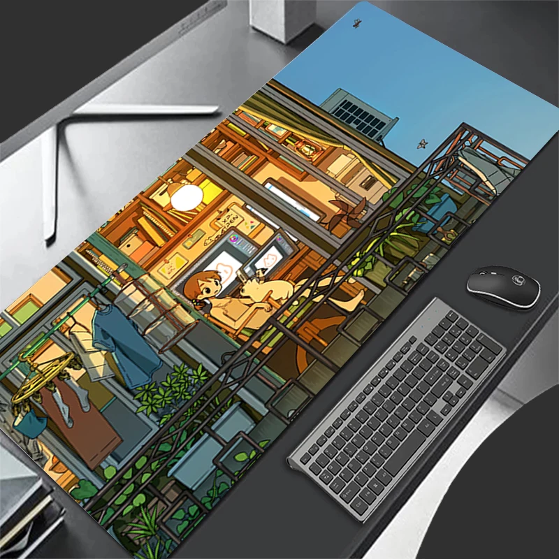 

Mouse Pad Cartoon City Extended Gaming Mousepad With Stitched Edges Desk Mat Non-Slip Base Computer Keyboard Pad For Laptop