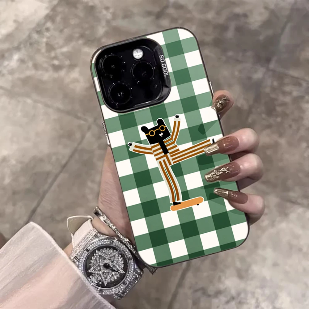 Niedliche grüne karierte lustige Hülle für iPhone 15 Pro Max Hüllen iPhone 17 11 12 13 ProMax 14 15 16 Plus 8 XS XR Stoßfeste TPU IMD Coque – Detail 4