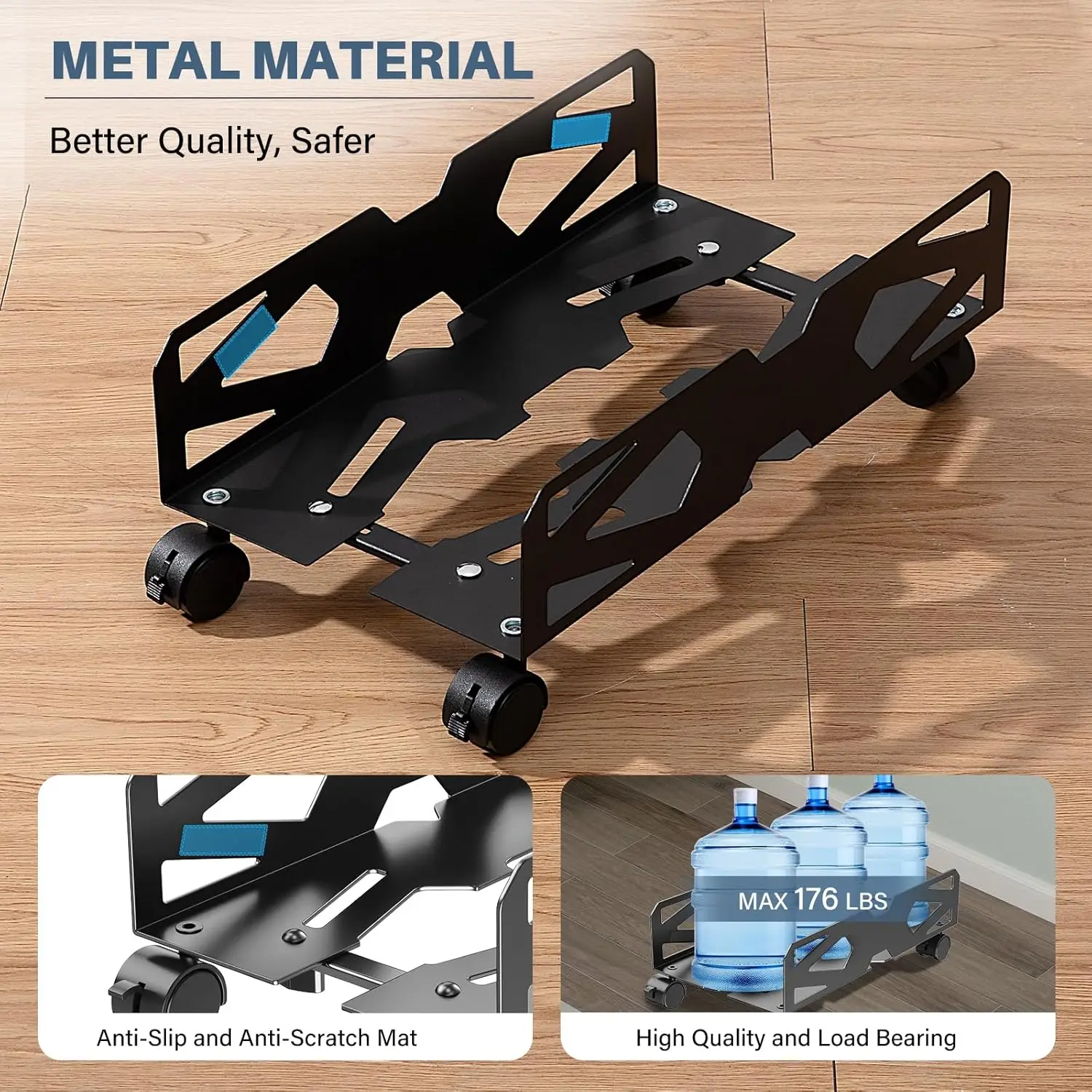 Adjustable Computer Tower Stand,Ventilated PC Tower Stand with Caster Wheels,Mobile Under Desk CPU Holder,PC Cart Computer Riser