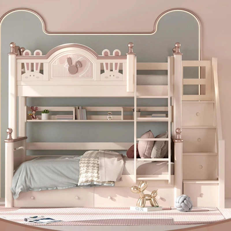 All-solid wood  for children Rabbit  Princess bunk bed Girl  Cherry wood mother bed