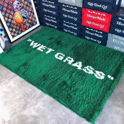 Fashion Brand Wet Grass Rug Flocking Tufting Living Room Area Carpet Green Grass Fluffy Plush Lounge Rug Bedroom Bedside Mat
