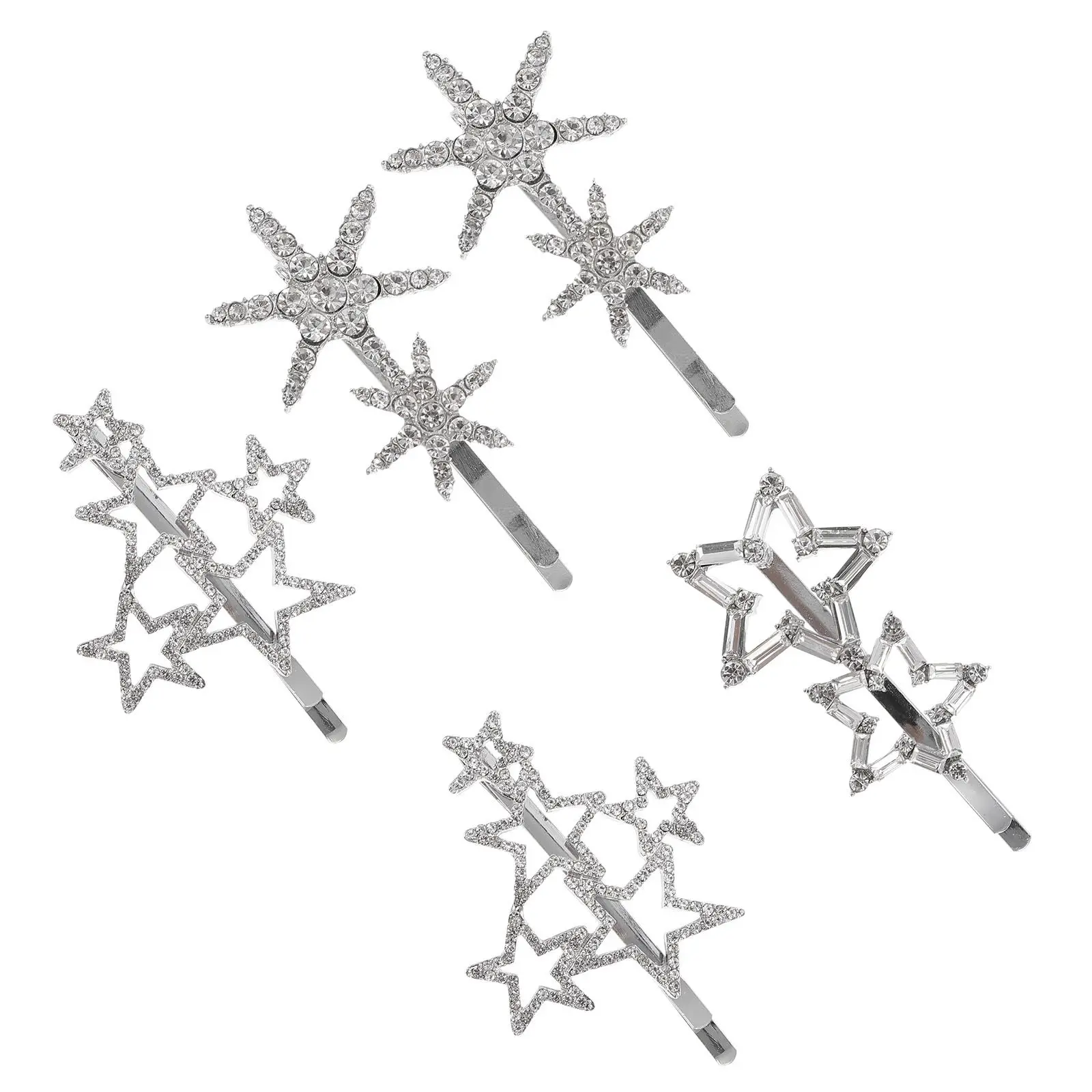 

5pcs Snowflakes Clip Crystal Rhinestones Barrette For Women Wedding Festival Hair Accessories Hair Styling Tool