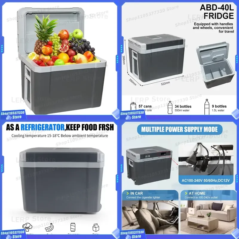 Custom Electric Car Cooler Box 12 Volt Camper Tour Refrigerator Mini Camping Fridge with Wheel