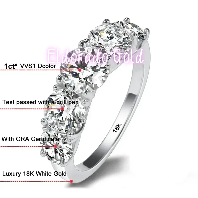 

Кольцо Eldorado Gold Super Luxury из белого золота 18 карат с инкрустацией из 5 сверкающих бриллиантов, общим весом 5 карат, VVS1, цвет D, муассанит, свадебное кольцо