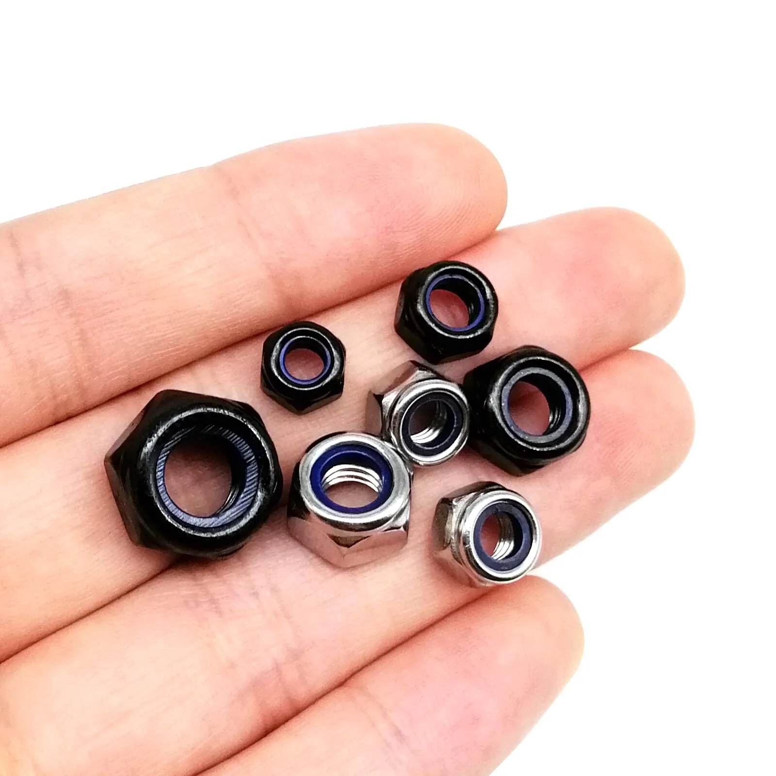 Mix M2 to M12 Set Kit Box DIN985 Hexagon Nylon Insert Lock Nut Hex Self Locking Nylock Locknut 304 Stainless Steel Black Steel
