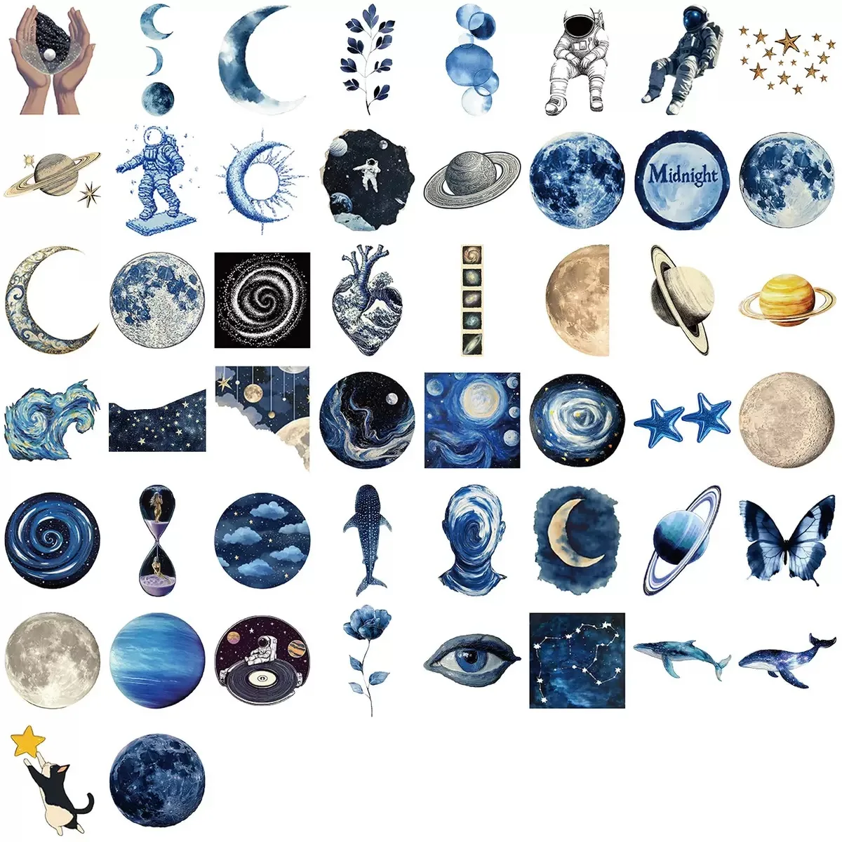 10/50PCS Cool Dark Blue Laser Outer Space Universe Planets Stickers Aesthetic DIY Laptop Phone Luggage Decals Sticker Kids Toy