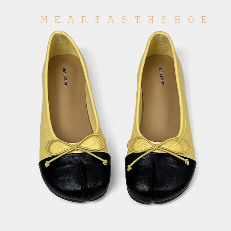 

2026 New High Quality Women Elegant Leather Mary Janes Flat Shoes Fashionable Split Toe Casual Ballerina Bow Ballet tabi Shoes