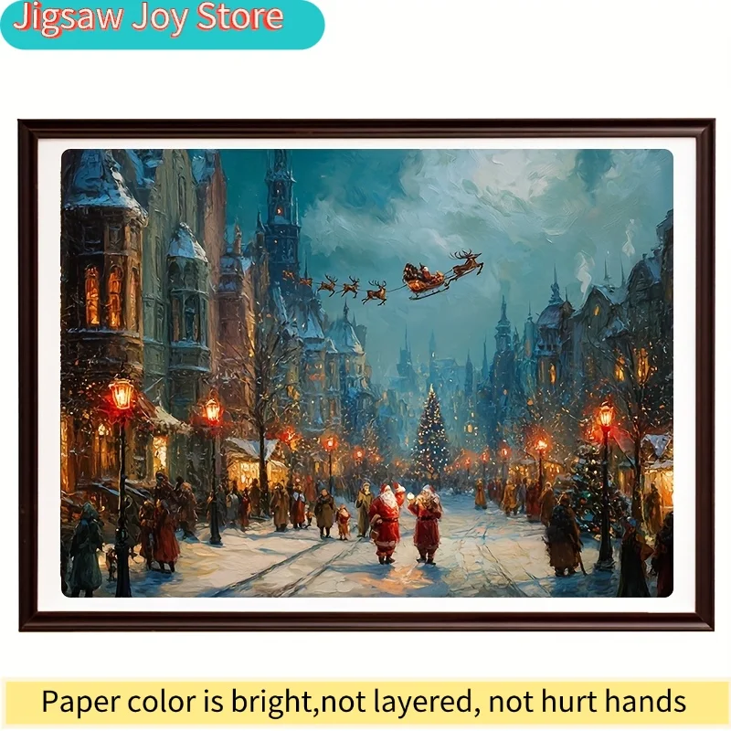 1 Caja de Rompecabezas para Adultos, Diseño Navideño de Calle, para Fiestas y Actividades, Diseño Festivo de Colores Mixtos, 15x10 Pulgadas (38x26 cm)