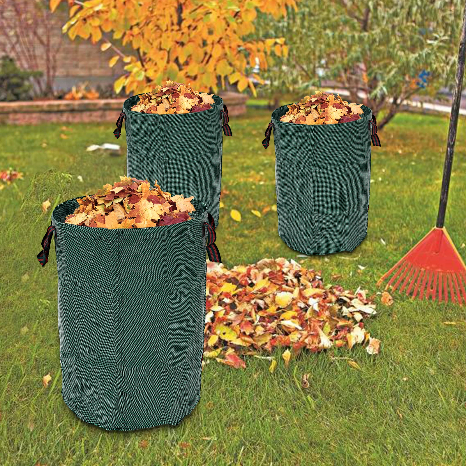 3Pcs Garden Waste Bag 72 Gallon Lawn Bags (D26inch, H29inch) Reusable Storage Yard Leaf Patio Bag Laundry Container Trash Can