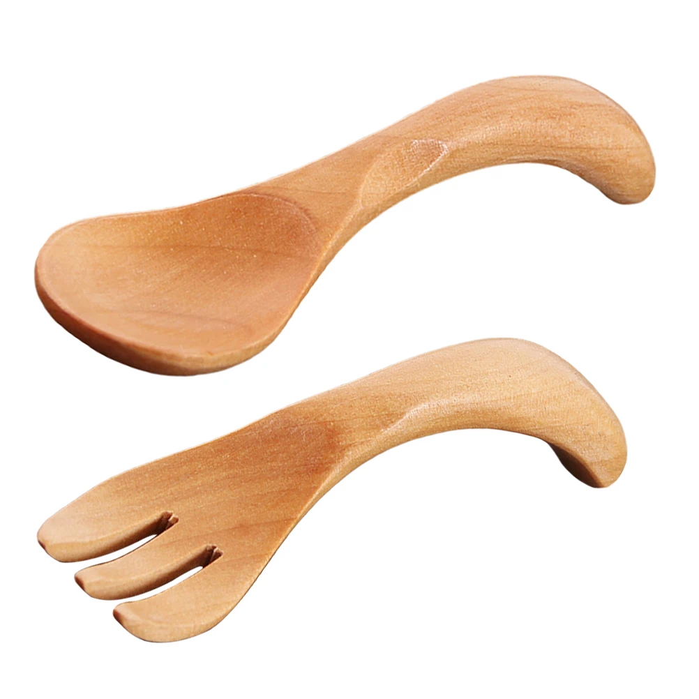 

1Set Wooden Kids Spoon Fork Set Cute Design Portable Children Utensils Household Kids Utensil Eco Friendly Children Utensil