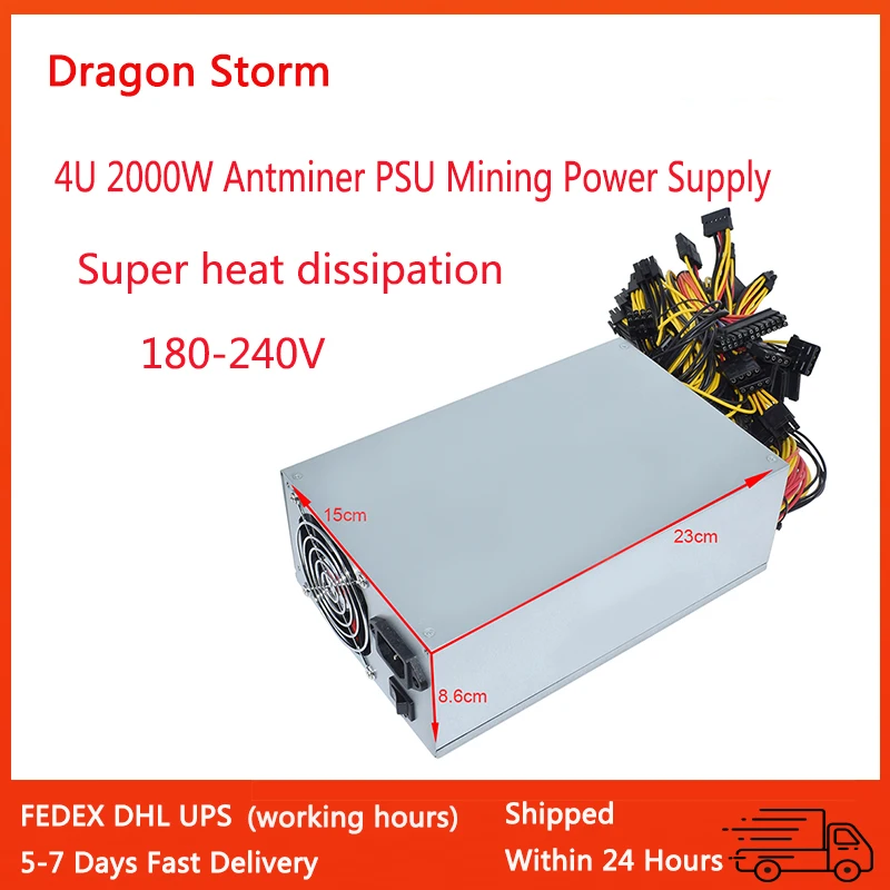 

4U 2000W Antminer PSU Mining Power Supply Super heat dissipation Pc Bitcoin Miner R9 380 390 RX 470/480 570 1060 A6 A7 S5 S7 T9