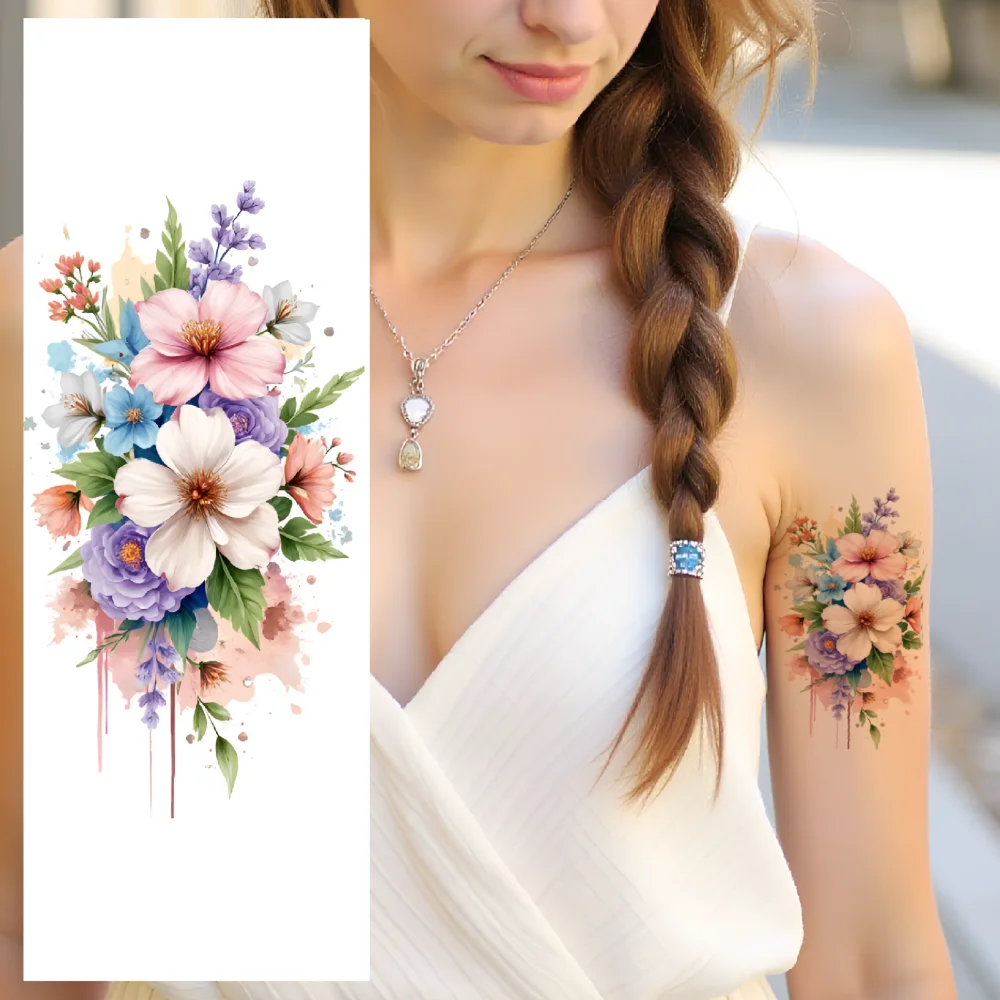 9 قطعة الوشم المؤقت الأزهار مقاوم للماء طويلة الأمد ارتفع فراشة الفاوانيا زهرة الجسم ملصق الكبار لصاقات وشم لساق الذراع