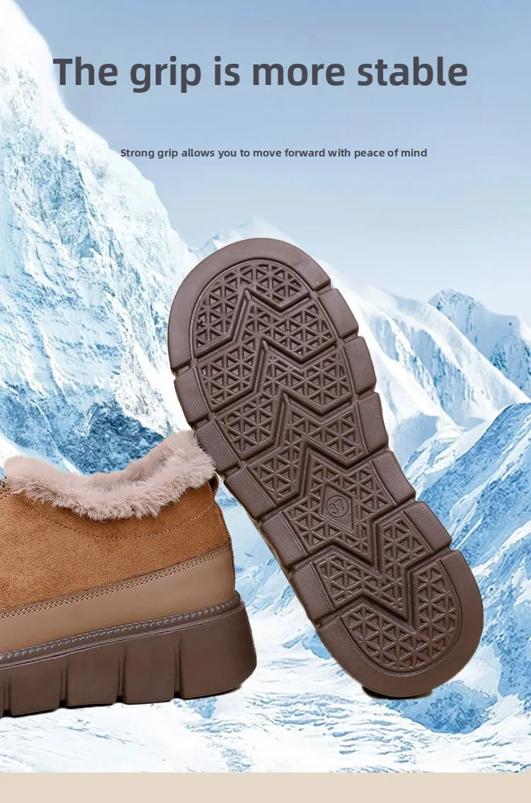 Damen Winter Warme Plüschgefütterte Schneeschuhe Wildleder-Obermaterial Reißverschluss Dicke Plattform Rutschfeste Lässige Knöchelhohe Baumwollstiefel – Detail 5