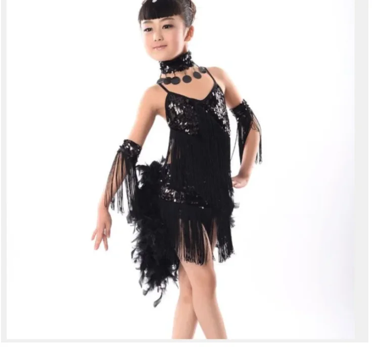 1 set/lotto Bambini Paillette nappa latino Prestazione Della Fase del vestito Da Ballo Sala Da Ballo del Costume di Ballo Latino Vestito Da Ballo